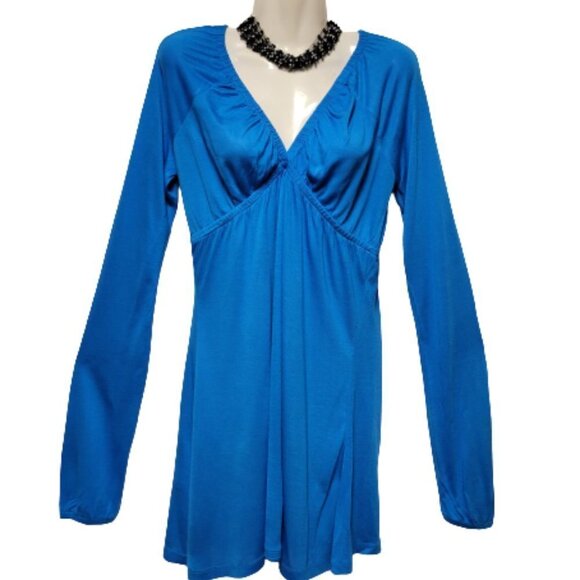 Zenana Outfitters Blue Long Sleeve Rayon V Neck Tunic Top Size L - Picture 1 of 4